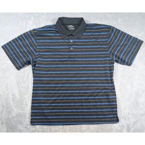 PGA Tour Polo Shirt Mens Black Striped Golf Moister Wicking Casual Dad Sports